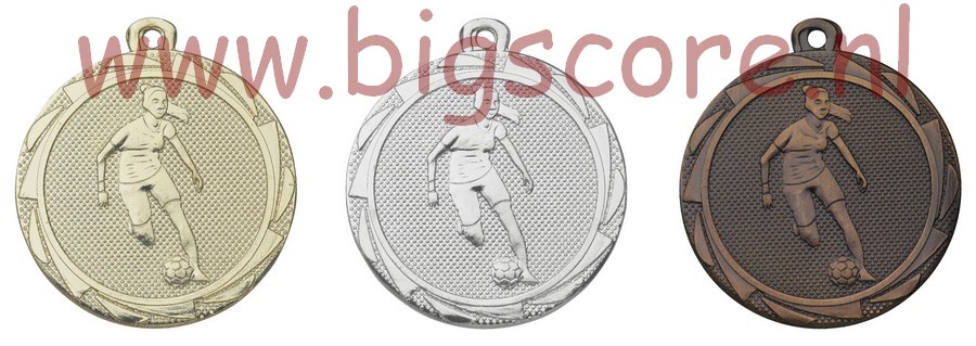 Voetbal Dames Medaille E3005 goud-zilver-brons Compleet LAATSTE Serie OP=OP!!